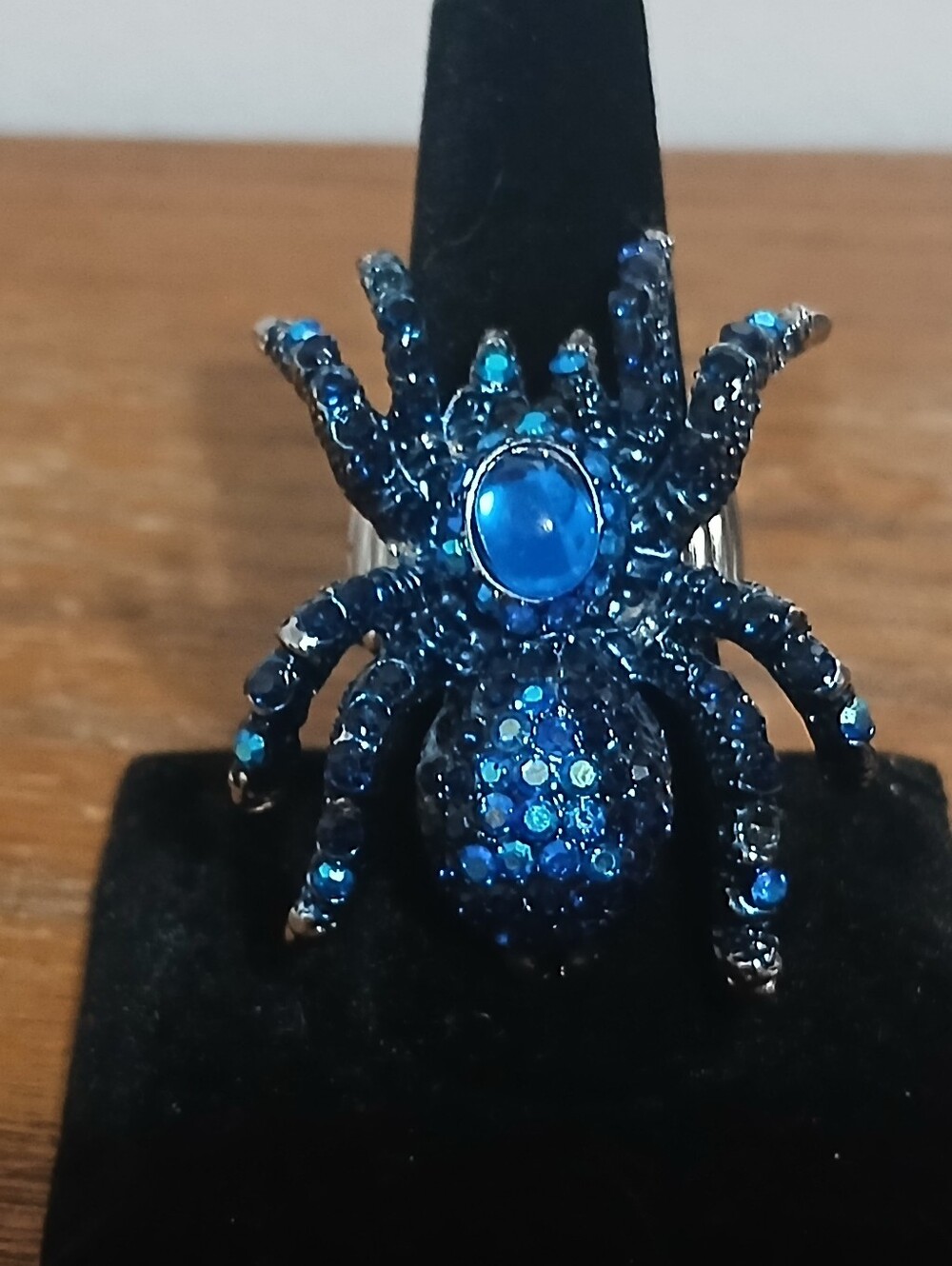 Blue And Black Bedazzled Spider Stretch Ring Fashion Jewlery